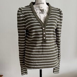 Chic Olive Striped V-Neck Long Sleeve Top